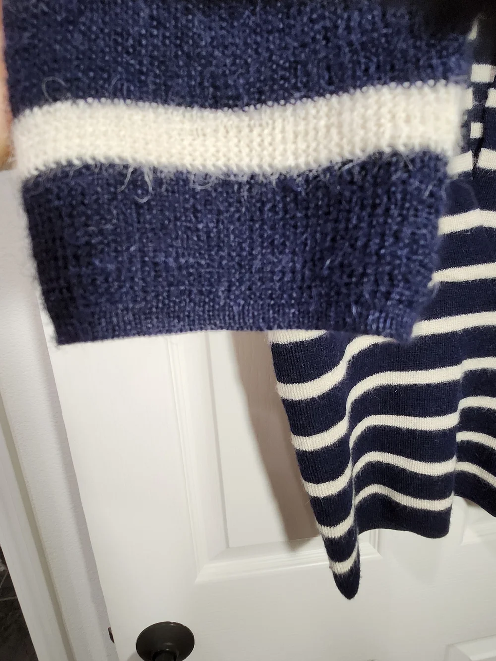 J.Crew 100% Baby Alpaca Wool Striped Shawl Collar Cardigan Sweater Navy Cream S